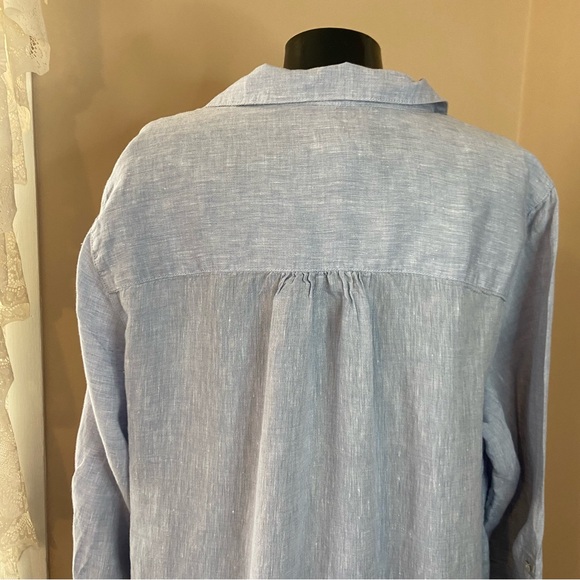 3/$20 Christian Siriano New York designer 100% linen v neck long sleeve top - Picture 8 of 11